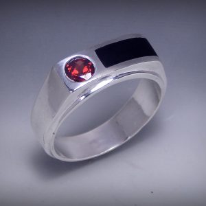 Garnet with Onyx Mens Ring