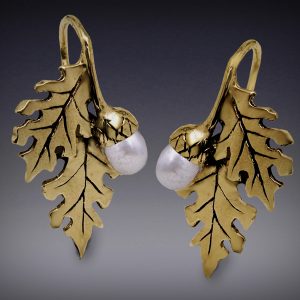 Oak Leaves with Pearl Earrings